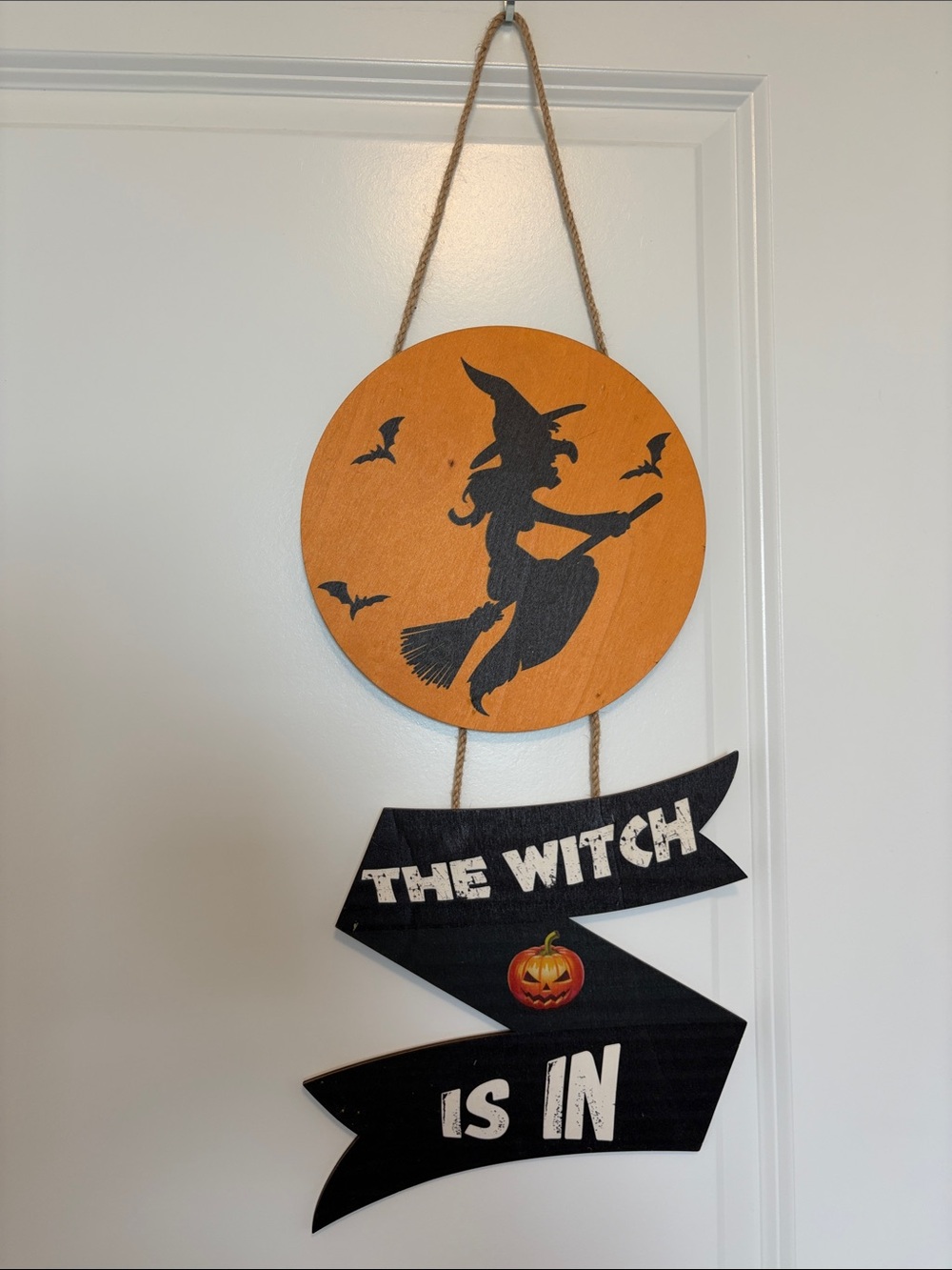 Halloween Witch Hanging Sign - Black & Orange Wall Decor